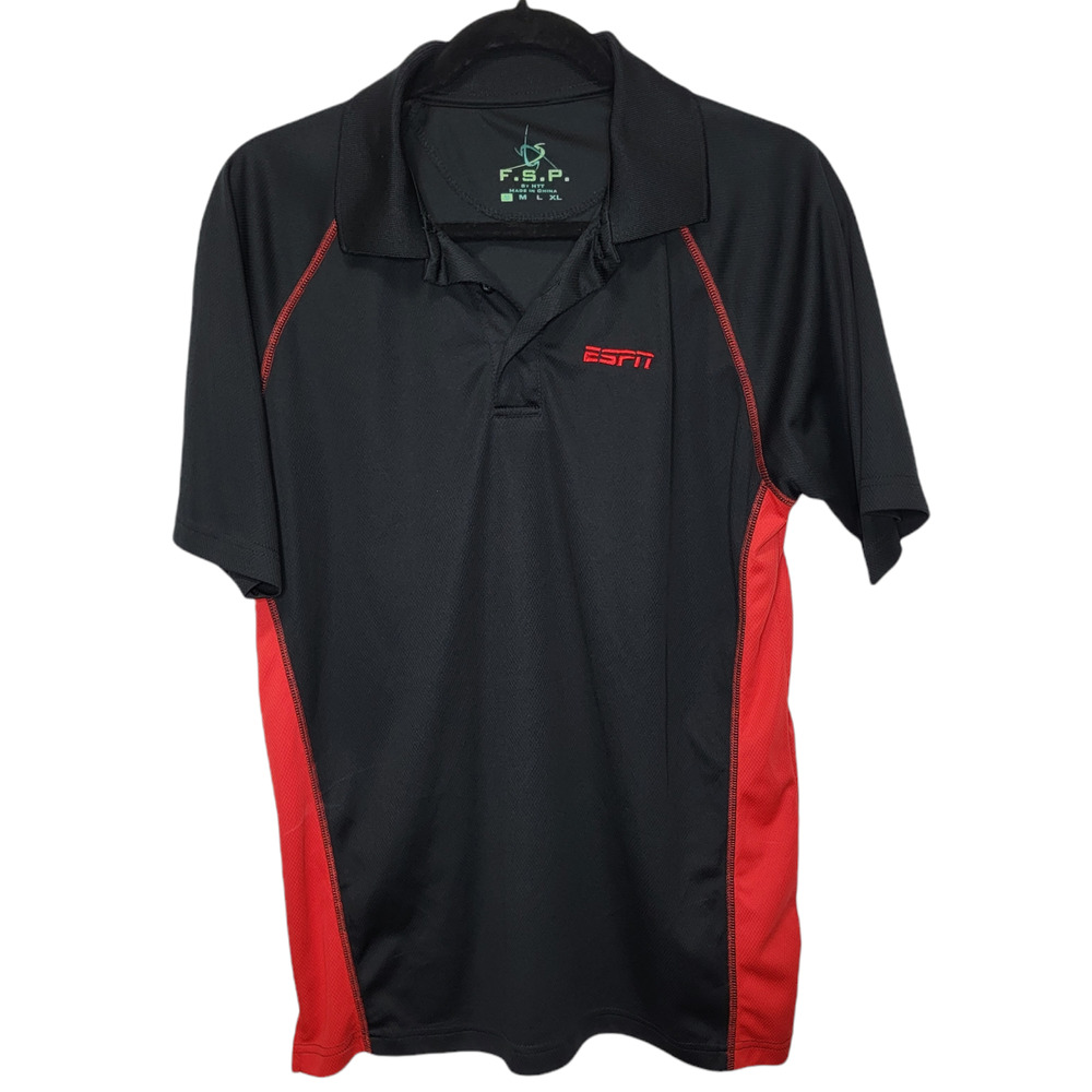 Men's ESPN Black Polo with Red Stitching Short Sleeve Size Small - Picture 2 of 4